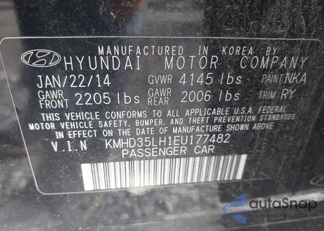 2014 Hyundai Elantra Gt Base W/Blue из США, поврежденный, VIN KMHD35LH1EU177482